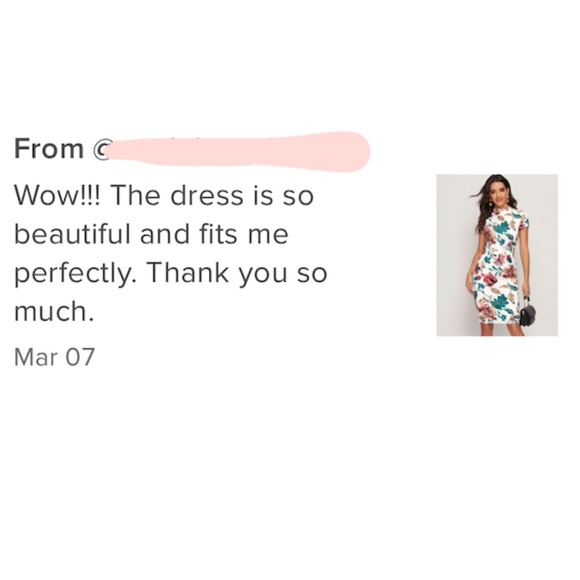 Floral Pattern White Slim Dress Knee Length - Picture 8 of 9